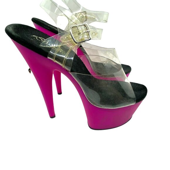 Pleaser Stripper Platform Stiletto Heel  Womens Clear Dirty Vinyl Pink Sz 9 - Picture 1 of 16